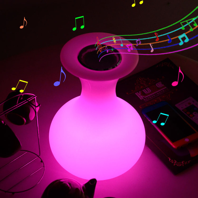 Vase-Shaped LED PE Plastic Speaker Lamp RGBW Remote Control Color Changing Wireless Audio Night Light Decor for Indoor/Outdoor