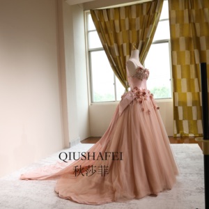 Factory Wholesale <strong>Blush</strong> Pink 3D Floral Evening <strong>Gown</strong> Spaghetti Strap Tulle <strong>Ball</strong> <strong>Gown</strong> Dress - Product Image 2