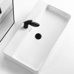 Lavabo Cuadrado de Cerámica para Encimera, de Una Pieza, con Montaje de Grifo de un Solo Orificio, Acabado Liso Pulverizado, para Baño - Product Image 4