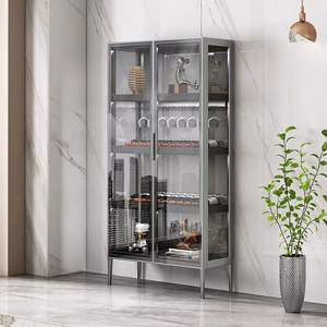 Meuble à vin avec cadre en profilé d'aluminium, étagère de rangement pour vin, vitrine à vin avec porte en verre pour <span class=keywords><strong>bar</strong></span> à domicile, salon - Product Image 1