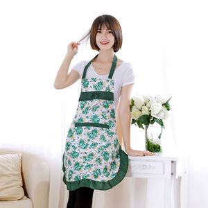 Tablier de cuisine en polyester pas cher en gros d'usine avec poche sans manches, dentelle en organza, imprimé floral, vêtements de cuisine pour chef - Product Image 5