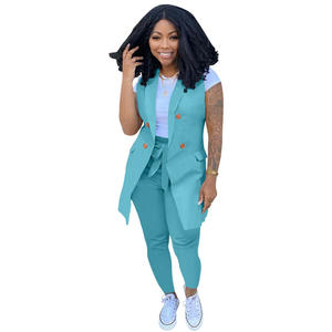 दो टुकड़े आकस्मिक स्लीवलेस ब्लेज़र सूट सेट महिलाओं के लिए महिला कार्यालय पहनते हैं - Product Image 2