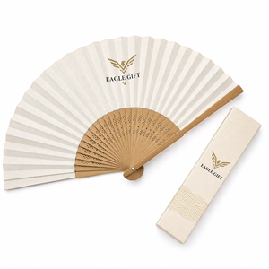 Éventail artisanal en bambou personnalisé, logo imprimé sur tissu, avec boîte, pour mariage, fête, souvenirs promotionnels - Product Image 1