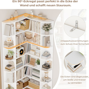 Étagère d'angle haute en forme de <span class=keywords><strong>L</strong></span>, bibliothèque sur pied à 6 niveaux, armoire d'angle blanche, vitrine pour bureau, salon, cuisine - Product Image 3