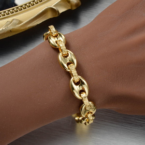 Pulseras de moda unisex chapadas en oro de 18 quilates, personalizadas, con eslabones ovalados geométricos tallados, antideslustre. - Product Image 2