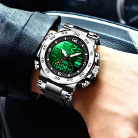 Montre Homme LIGE FB0093 Numérique Étanche Silicone Grand Cadran LED Analogique Multifonctionnelle Double Heure Affichage Rétroéclairé