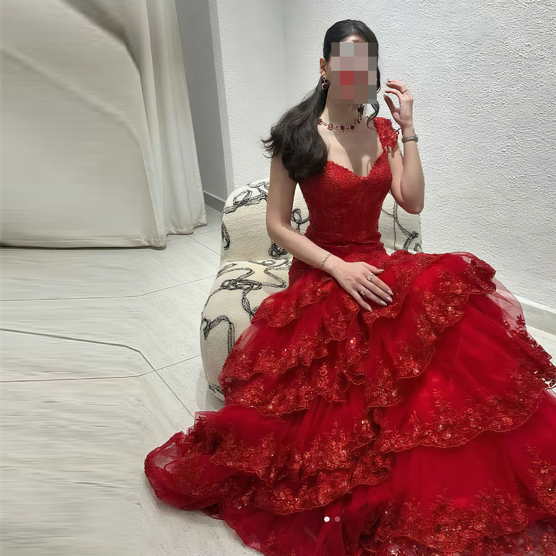 Sharon Said SH343 Red a Line Prom Dress V Neck Sequined Slit Tiered Women's  Formal Occasion Party Gowns| Alibaba.com