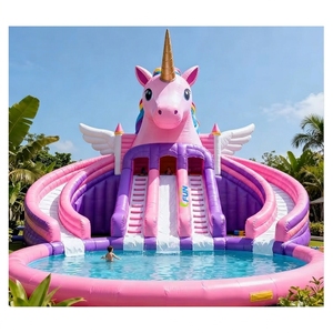 Parque Acuático <span class=keywords><strong>Inflable</strong></span> Gigante con Tobogán de <span class=keywords><strong>Unicornio</strong></span> Rosa <span class=keywords><strong>para</strong></span> Niños, Piscina <span class=keywords><strong>Inflable</strong></span> <span class=keywords><strong>para</strong></span> Jardín con Triple Tobogán, Juguete Acuático de Verano - Product Image 1