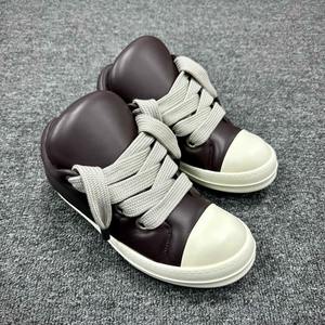 高品質ユニセックスレザーカジュアルシューズ、ファッショナブルなブランドデザイナー高級ローカットチャンキーレースアップローファーシープスキンフラットシューズ - Product Image 1