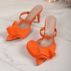 888 New Ruffled High Heels Summer Pointed <b>Toe</b> Cross-Border Large Size Stiletto European and American <b>Closed</b>-<b>Toe</b> <b>Sandals</b> - Product Image 4