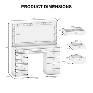 Table de Toilette Coiffeuse Moderne Luxe Grande Blanche en Bois et Verre avec Miroir Éclairé LED et Tiroirs pour <span class=keywords><strong>Chambre</strong></span> - Product Image 6