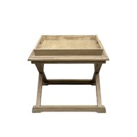 Table d'appoint pliante en bois de chêne massif avec pieds croisés, design antique Wabi-sabi, pour café et thé, HL109-60
