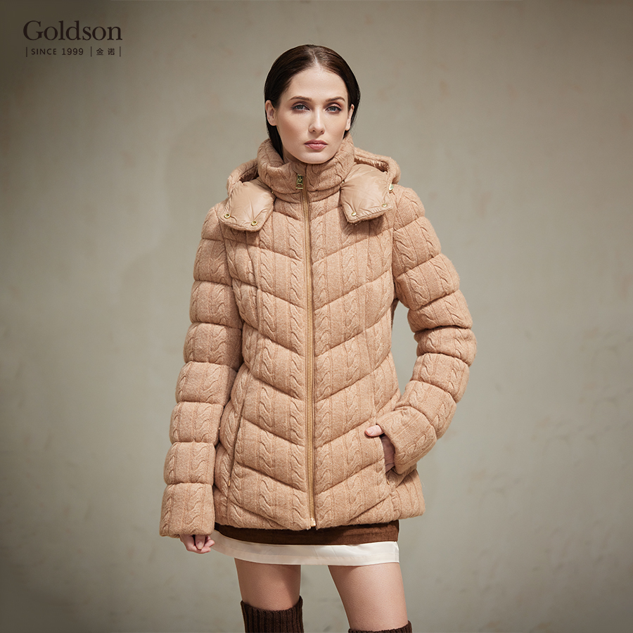 Detachable Hooded Jacket Stand Collar 70% Wool + 30% Cashmere Knitted Fabric 90% White Goose Filled Winter Breathable Logo Nylon