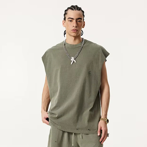 2025 verano hombres sin mangas Neutral perforado Camry hombro camiseta sin mangas marca de moda americana Europea Algodón puro tejido corto - Product Image 1