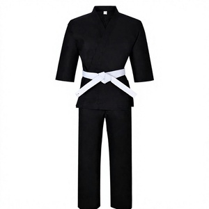 Uniforme de Karate Negro para Adultos, Unisex, Poliéster/Algodón 8oz, Transpirable, Antiencogimiento, Corte Regular, Ropa de Artes Marciales con Cinturón Blanco - Product Image 1