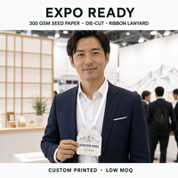 Badge d'exposition personnalisé en papier semence à design simple, passe de foire commerciale plantable avec cordon pour les expositions au Japon et en Corée, faible MOQ