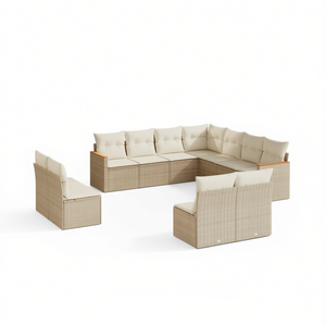 Ensemble de canapés de jardin modulaires en rotin PE beige, mobilier d'extérieur, coussins en mousse haute densité - Product Image 1