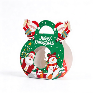 Custom <b>Christmas</b> Gable Treat <b>Boxes</b> with Bow Handle Green Red Full Color Printed Party Favor Candy Gift Packaging Wholesale - Product Image 1
