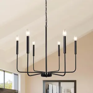 Lampadario Country, lampadario nero a sospensione a 6 luci, cottage di natale candele decorate lampadario