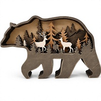 Ornement en bois sculpté multicouche représentant un animal de la forêt, statue de l'ours polaire 3D pour la décoration de la maison et des fêtes