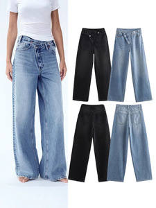 Pantalones vaqueros de pierna ancha de cintura alta para mujer de estilo americano europeo transfronterizo para pantalones cruzados de moda de Año Nuevo de Amazon - Product Image 1