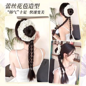 Peluca de cola de caballo de alta temperatura con ribete de encaje, trenzas dobles, cabello realista para mujer, peinado rápido - Product Image 2