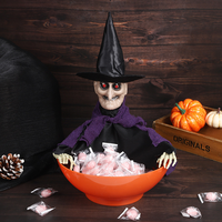 Panier à bonbons électrique d'Halloween avec lumière LED, sorcière animatronique, décoration d'horreur pour Halloween, pour la collecte de bonbons ou de farces