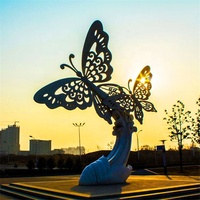 Statue de jardin de papillon en acier inoxydable, sculpture de papillon artificiel en acier inoxydable à vendre