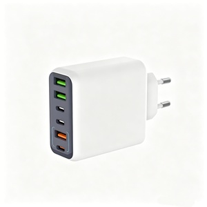อะแดปเตอร์ชาร์จไฟแบบ USB-C 65W รองรับ PD ชาร์จเร็ว หัวปลั๊กแบบ EU 3 พอร์ต Type C วัสดุ PC ป้องกันกระแสเกิน 6 in 1 - Product Image 1