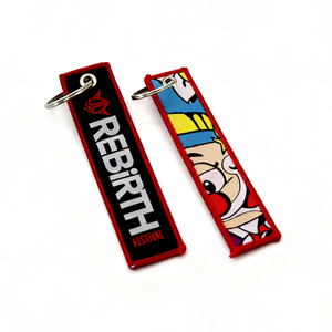 JXSKC1001 High Quality Eco Friendly Own Design Woven Custom Personal Logo Polyester Embroidery <strong>Keychain</strong> With Key Rings - Product Image 1