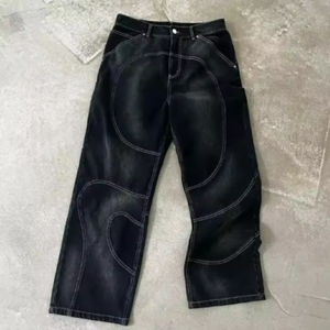 Veste <span class=keywords><strong>en</strong></span> jean d'automne décontractée et respirante à motif 3D rétro deux pièces lavées à l'acide de haute qualité personnalisées et pantalon évasé costume pour hommes - Product Image 2