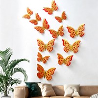 12 pièces/paquet Autocollants muraux 3D creux en forme de papillon, autocollants muraux adhésifs pour la décoration de la chambre à coucher, décoration de fête d'anniversaire, décalcomanies murales DIY