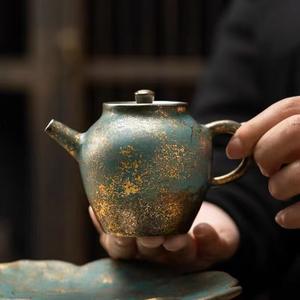 Evergreen rétro Vintage petite théière Kung Fu service à thé unique en céramique bouilloire glaçure or argent main aiguière théière Design Style - Product Image 4