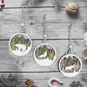Décorations de Noël en bois en gros - Ornements suspendus 3D creux en forme de renne et d'arbre, artisanat de Noël fait main - Product Image 2