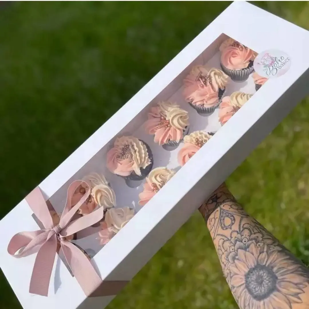 Cupcake caixas vendas quentes personalizadas embalagem retângulo copo bolo caixa com janela transparente