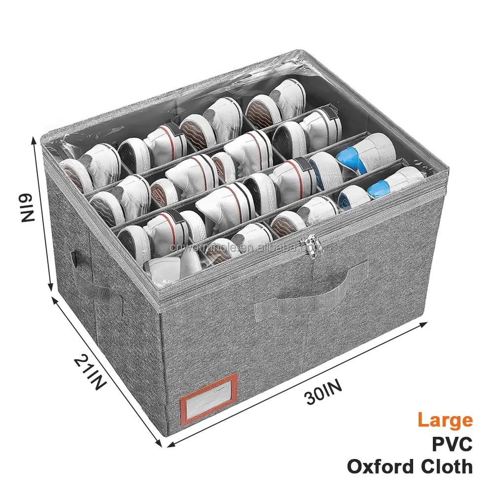 Caixa de armazenamento de sapatos para armário, organizador de sapatos com janela transparente, 16 pares