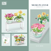 LOZ Assemblage de microparticules Simulation Jouet de construction Plante verte Ameublement de maison avec fleurs de cerisier Bouq de fleurs en pot