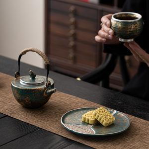 Teiera per camino teiera Color oro e argento teiera con manico ad anello Teakettle <span class=keywords><strong>in</strong></span> <span class=keywords><strong>ceramica</strong></span> giapponese Set da tè Kung Fu dispositivo per la preparazione del tè - Product Image 4