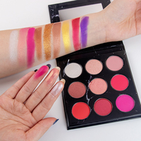 Palette de fards à paupières en poudre cartonnée, 9 couleurs, végane, sans cruauté, personnalisable, résistante à l'eau, haute pigmentation, effet scintillant, vente en gros