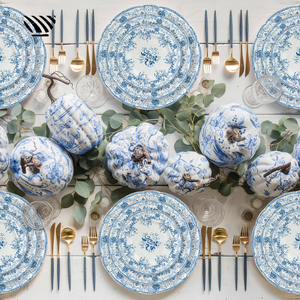 Вне времени набор фарфоровых тарелок замысловатые сине-белые цветочные узоры для изящного декора свадебного стола - Product Image 2