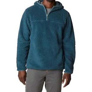 High Quality Custom Logo Quarter Zip Solid Color Winter Outdoor Coat Classic Look Plus Size Fleece Sherpa Jacket For Men