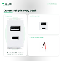 Module de prise de charge rapide USB-A et USB-C Kolani 20W PD QC, chargeur mural 23x36mm avec entrée AC 100-240V et boîtier en PC