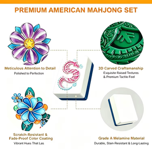 Ensemble de Mahjong Américain Premium en Acrylique Vert à 4 Couches - Dos Rayé Élégant <span class=keywords><strong>avec</strong></span> Tuiles Artistiques <span class=keywords><strong>Joker</strong></span> et Florales, 166 Tuiles - Product Image 6