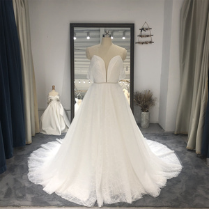 Abito da Sposa MQW01861 con Scollo a V, Linea ad A, Pizzo Glitterato, Colore Avorio, Elegante per Cerimonie Nuziali - Product Image 2