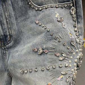 Shorts en jean pour hommes de haute qualité fabriqués par le fabricant, en coton vintage, avec logo personnalisé en strass, lavage à l'acide, délavé au soleil, shorts Jort - Product Image 5