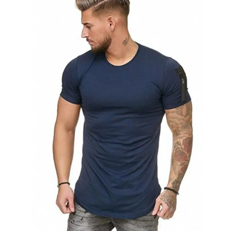 Custom Grote Korte Mouw T-shirt Mannen Fitness Slim Fit Sport Strips T-shirt Fashion Tees Tops Zomer Gebreide Gym Kleding