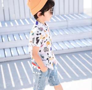 Chemises à manches courtes en coton doux pour enfants, imprimées de dessins animés, vente en gros pour l'été, pour garçons de 2 à 6 ans - Product Image 3