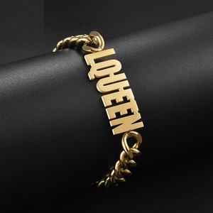 Bracciale <span class=keywords><strong>a</strong></span> catena cubana in acciaio inossidabile placcato oro 18K sottovuoto, anti-ossidazione, <span class=keywords><strong>con</strong></span> lettere personalizzate, regalo per <span class=keywords><strong>la</strong></span> festa del papà - Product Image 4