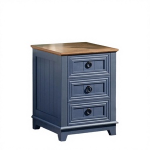 Farmhouse Solid Wood Nightstand with 3 Drawers <strong>Rustic</strong> Country Style <strong>Bedside</strong> <strong>Table</strong> with Wood Top and Ring Pull Handles Bedroom - Product Image 1