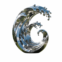 Sculpture moderne abstraite en acier inoxydable poli miroir, motif vague océanique, ornement paysager extérieur, statue d'art métallique